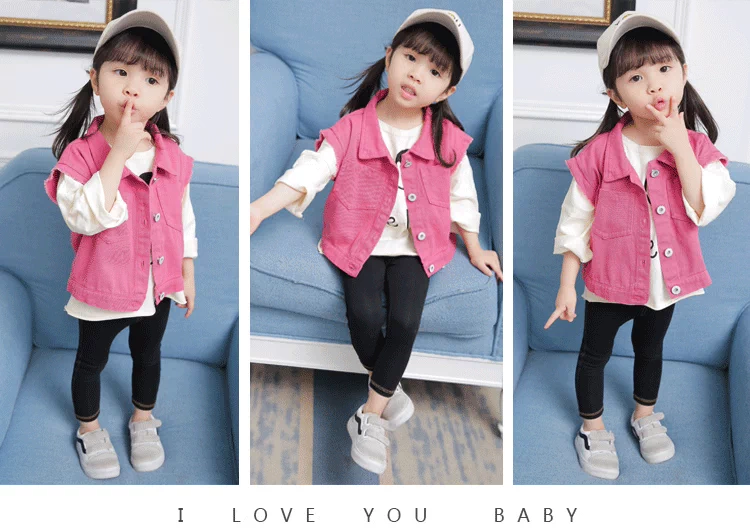 Áo vest nữ cao bồi mùa xuân và mùa thu Hàn Quốc cho bé áo ba lỗ bé trai