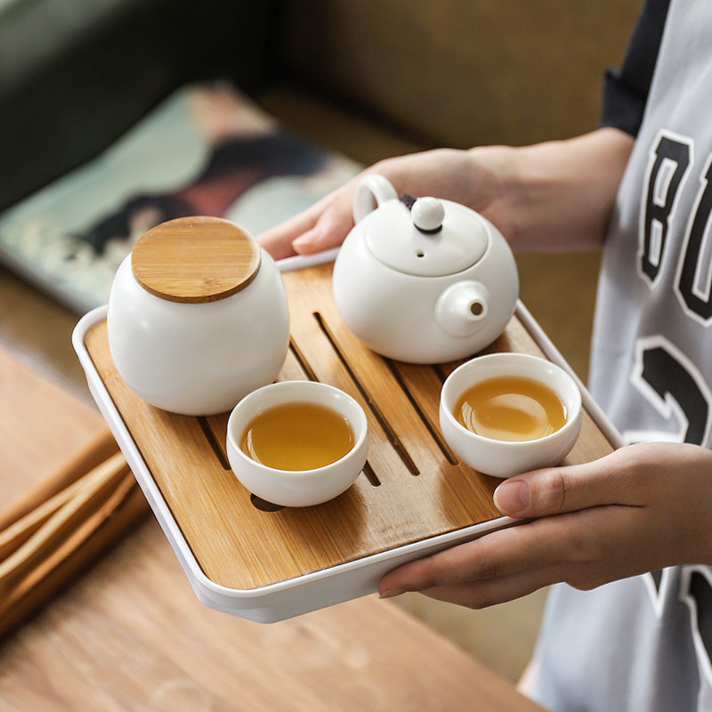 Japanese-style kung fu tea set small set 2 people household simple dry tea tray hotel guest room homestay tea pot tea cup
