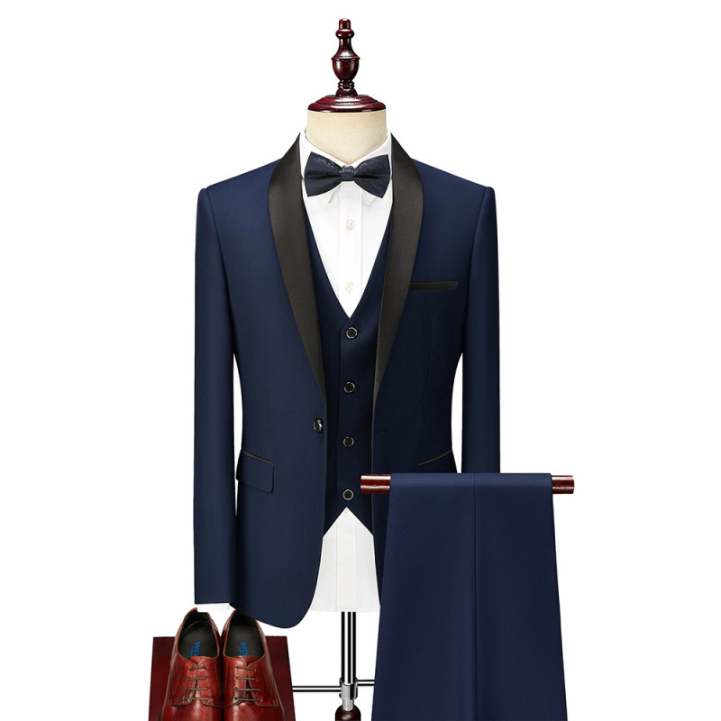 Youth Art Exam Attire, Vocal Performance Graduation Suit, Men's Korean-Style Slim-Fit Suit Set, Men's Performance Suit with Mandarin Collar for Choir