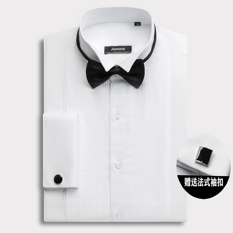 Shirt Men's Long-Sleeved Men's Wedding French Groomsmen's Clothing Brother's Clothing Wedding Formal Dress Groom's Swallow Collar White Shirt