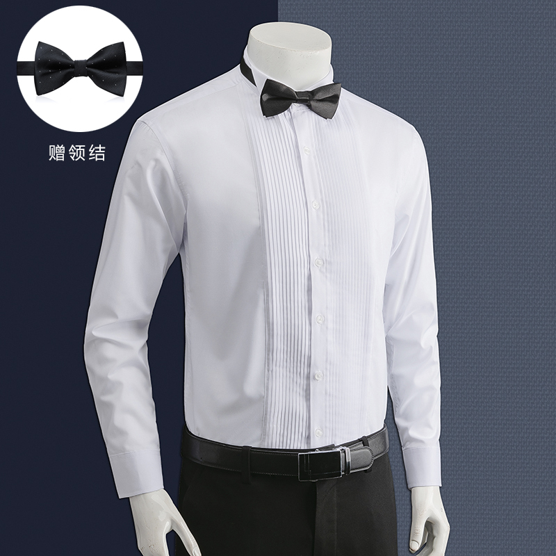 Men's Long-Sleeved Shirt, Men's Wedding French-Style Groomsmen Outfit, Brother Outfit, Formal Wear, Wedding Groom Swallow Collar White Shirt