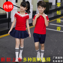 Kindergarten Garden Clothes Elementary School Children School Uniforms Summer Clothing 2019 Summer New Pure Cotton Red Sports Suit Class wholesale