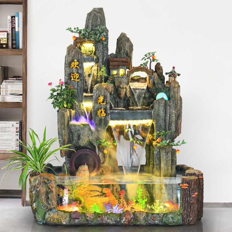 Large rockery flowing water fountain landscape fish tank decoration hotel office feng shui wheel lucky porch transfer ornaments