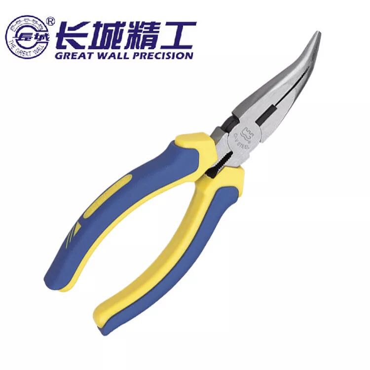 Great Wall Seiko bent mouth pliers two-color set plastic handle 6 inch bending mouth tip pliers crooked mouth pliers elbow pliers 218046