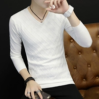 Áo len mùa xuân Hàn Quốc Slim nam mặc cổ chữ V hoang dã cá tính Mùa thu đông mặc áo dệt kim đáy quần mùa thu - Hàng dệt kim quần áo nam