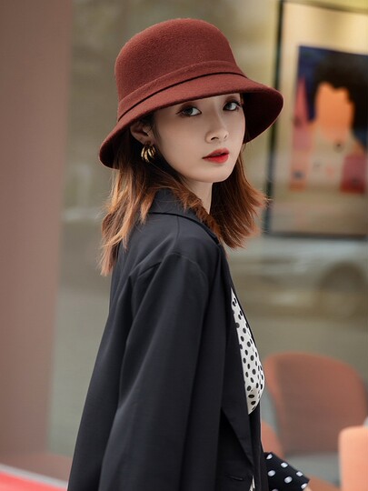 CalbouKimct winter hat women's wool face-showing small warm versatile hat elegant autumn and winter fisherman hat