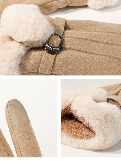 CalbouKimct women's gloves winter plus velvet warm touch screen velvet cute riding windproof and cold-proof gloves