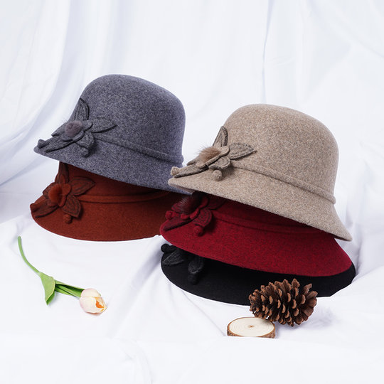 CalbouKimct winter hat women's fashionable mother's woolen hat winter middle-aged fisherman hat warm