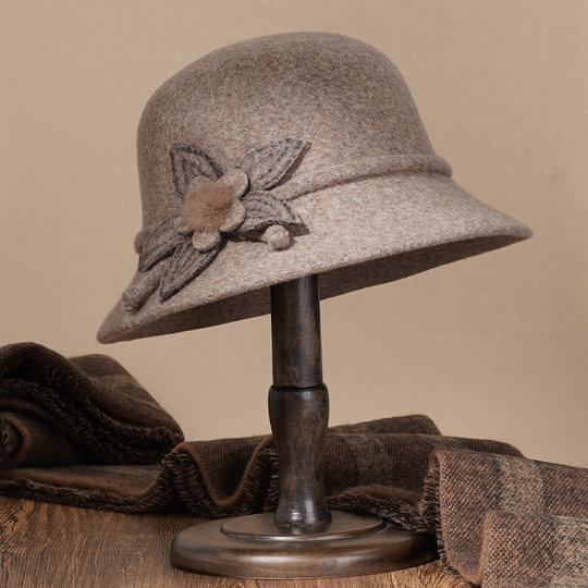 CalbouKimct winter hat women's fashionable mother's woolen hat winter middle-aged fisherman hat warm