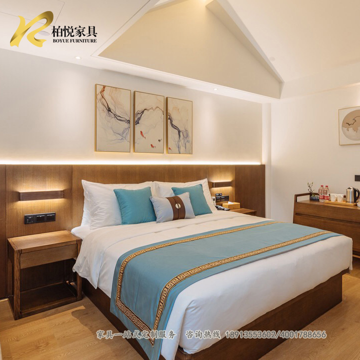 Hotel guesthouse furniture standard room bed full set of simple modern villa club homestay project custom factory direct sales