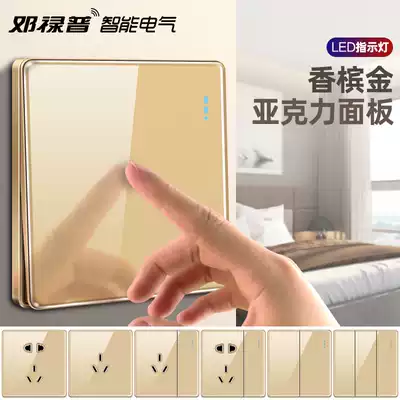 Dunlop wall switch socket household 86 type concealed two or three plugs 5 five holes one open gold mirror imitation glass