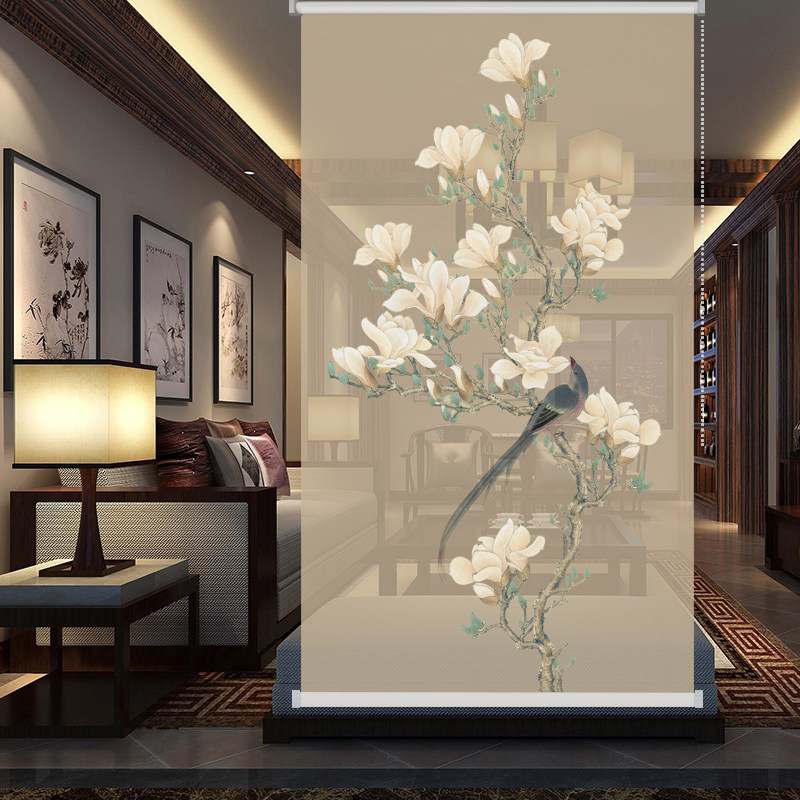 Hanging screen curtain fabric living room soft partition window curtain translucent Chinese style roller shutter to block decorative curtain door curtain