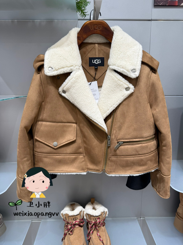 Ugg Official Store Direct Delivery 26 Winter Women's Fashionable Comfortable Warm Lapel Zipper Biker Jacket Coat 1175610