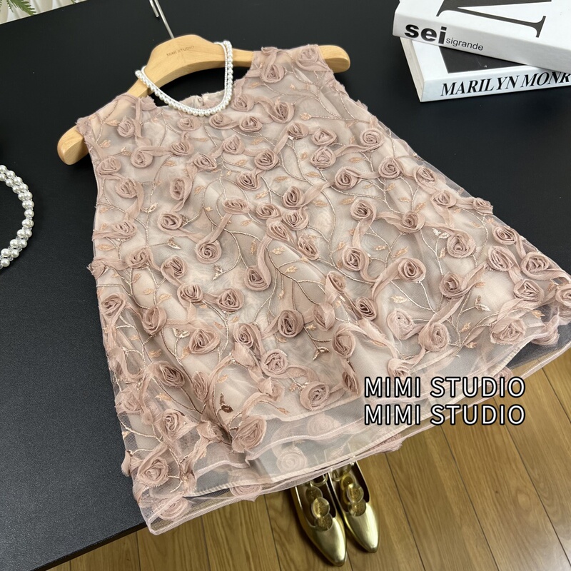 Iced Tea Rose Floral Pink Lace Blouse for Women 2026 Summer Gentle Chanel-Style Sleeveless Mesh Top Trendy Iced Tea Rose Floral Pink Lace Blouse for Women 2026 Summer Gentle Chanel-Style Sleeveless Mesh Top Trendy