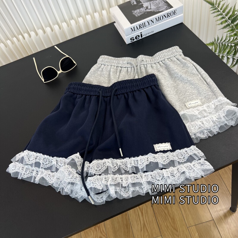 Pure Desire Sweet and Spicy Lace Trim Shorts for Women 2026 Summer New Style Sweatpants Loose Versatile Hot Pants Casual Shorts Trendy