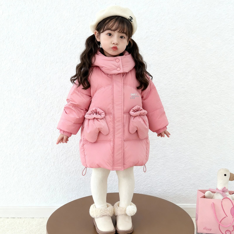 Girls' Thickened Mid-Length down Jacket 2026 New Style for Young Girls, Warm Korean-Style White Duck down Coat, Cute