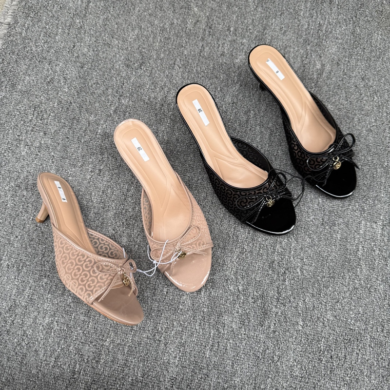Foreign Trade Original Order 2026 New Style Mesh Round-Toe Slip-On Stiletto Open-Toe Bow High-Heeled Outdoor Sandals for Women