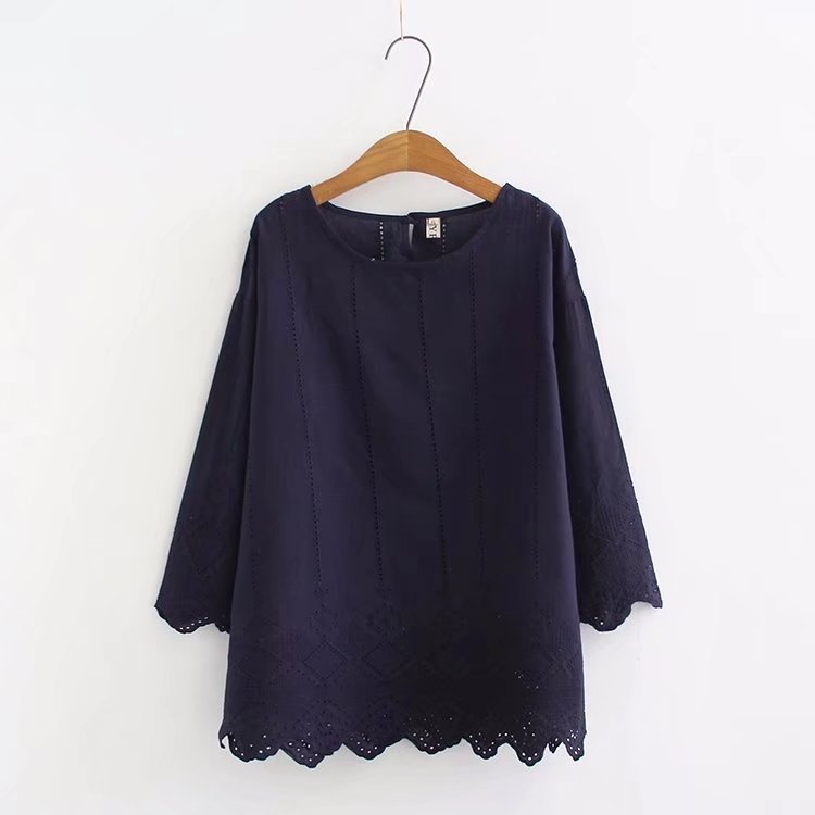 2018 trung niên và già XL mùa hè mới mẹ béo mặc áo thun cotton thêu cổ tròn 200 kg áo khoác mỏng cho phụ nữ trung niên