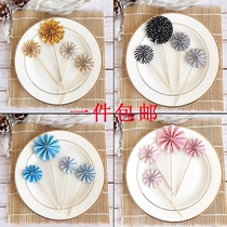 Bake cake decoration shiny gold and silver powder blue and black paper folding fan sun flower insert flag plug-in set of 4 pieces