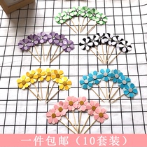 Birthday cake decoration flower insert card pink small flower flag planting dessert table decoration flag baking dress insert