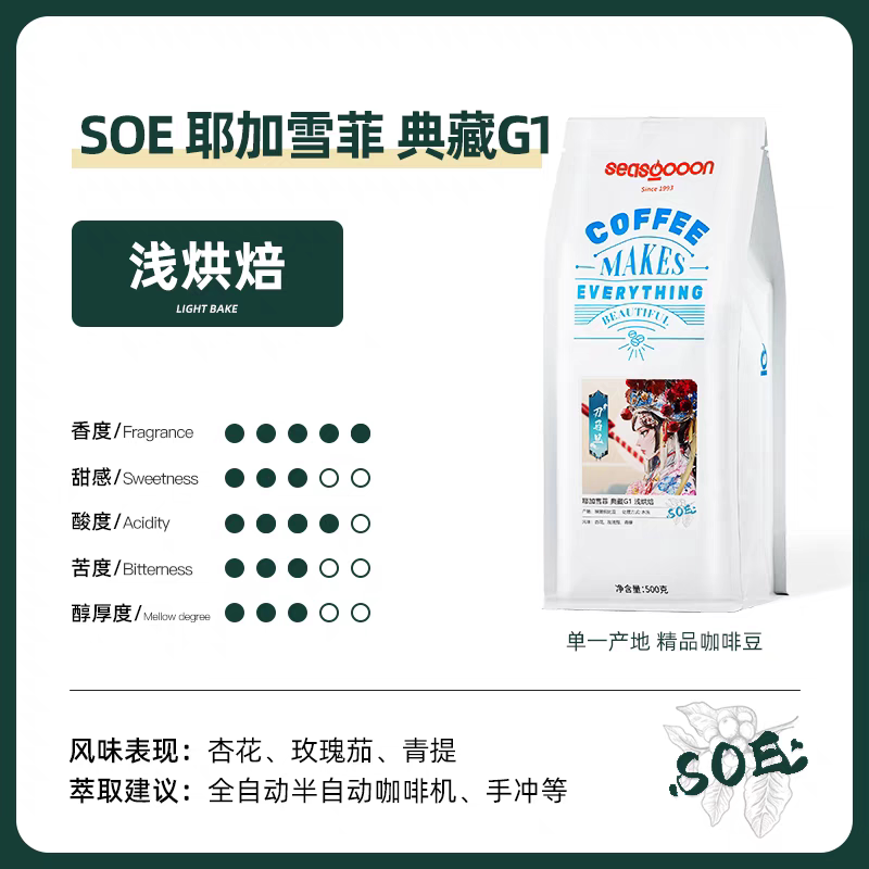 Lightly Roasted Specialty Coffee Beans, Imported from Ethiopia, Washed G1 Single-Origin, Espresso, Pour-Over, Soe, Freshly Roasted