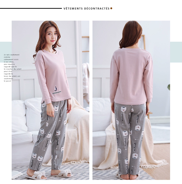 Bộ đồ ngủ nam cực nam mùa xuân và mùa thu cotton dài tay Bộ đồ ngủ Hàn Quốc ngọt ngào dễ thương chút nữ phục vụ tại nhà bộ nhung thu đông