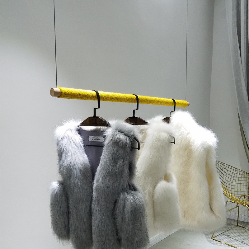 Clothing store hanger hemp rope wooden stick hanging retro clothes rack wall hanging steel wire hanging ring children's clothing store display rack