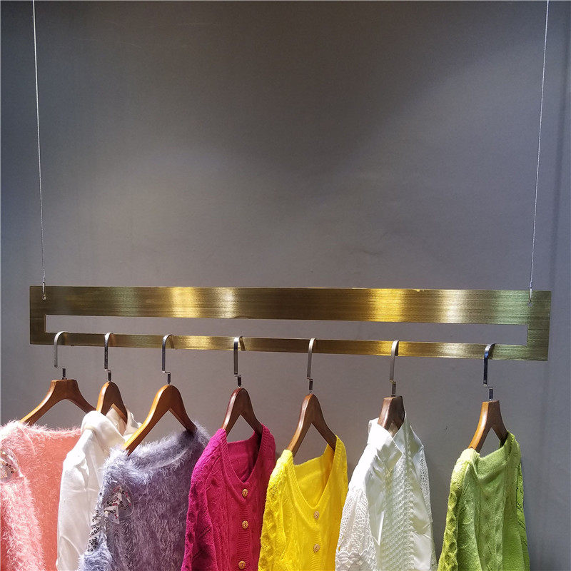 Clothing Store Steel Wire Hanger Titanium Alloy Wire Drawing Hanger Stainless Steel Wire Drawing Hanger Hanging on Wall Side Hangover