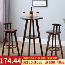 American Bar Table And Chairs Retro High Footstool Combined Coffee Hall Solid Wood Carbonated Round Table Casual Front Desk Stool