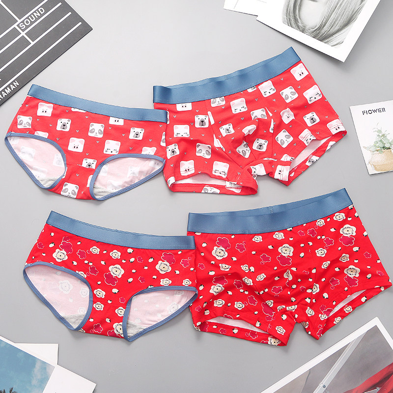 Couple underwear Modal cotton red wedding year cute sexy couple lingerie suit