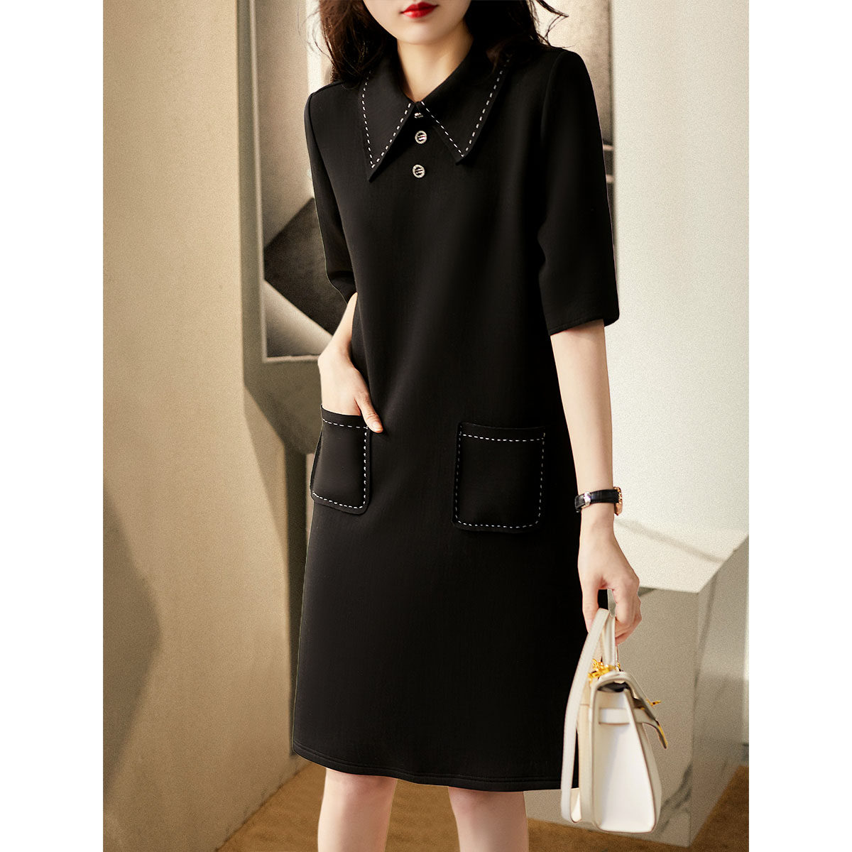 RAGR ~ age-reducing and well-behaved POLO lapel half-open placket long section looks thin