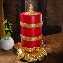 Electric transwarp drum transvia wheel warp wheel via a subblue brass leather Tibetan style home for Buddhist lotus gold barrel base
