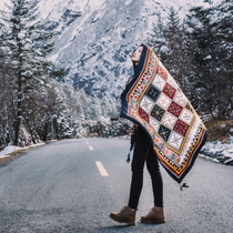 Ethnic style cashmere scarf shawl dual-use women autumn and winter Tibet Lijiang tourism photos Sichuan-Tibet thin print tide