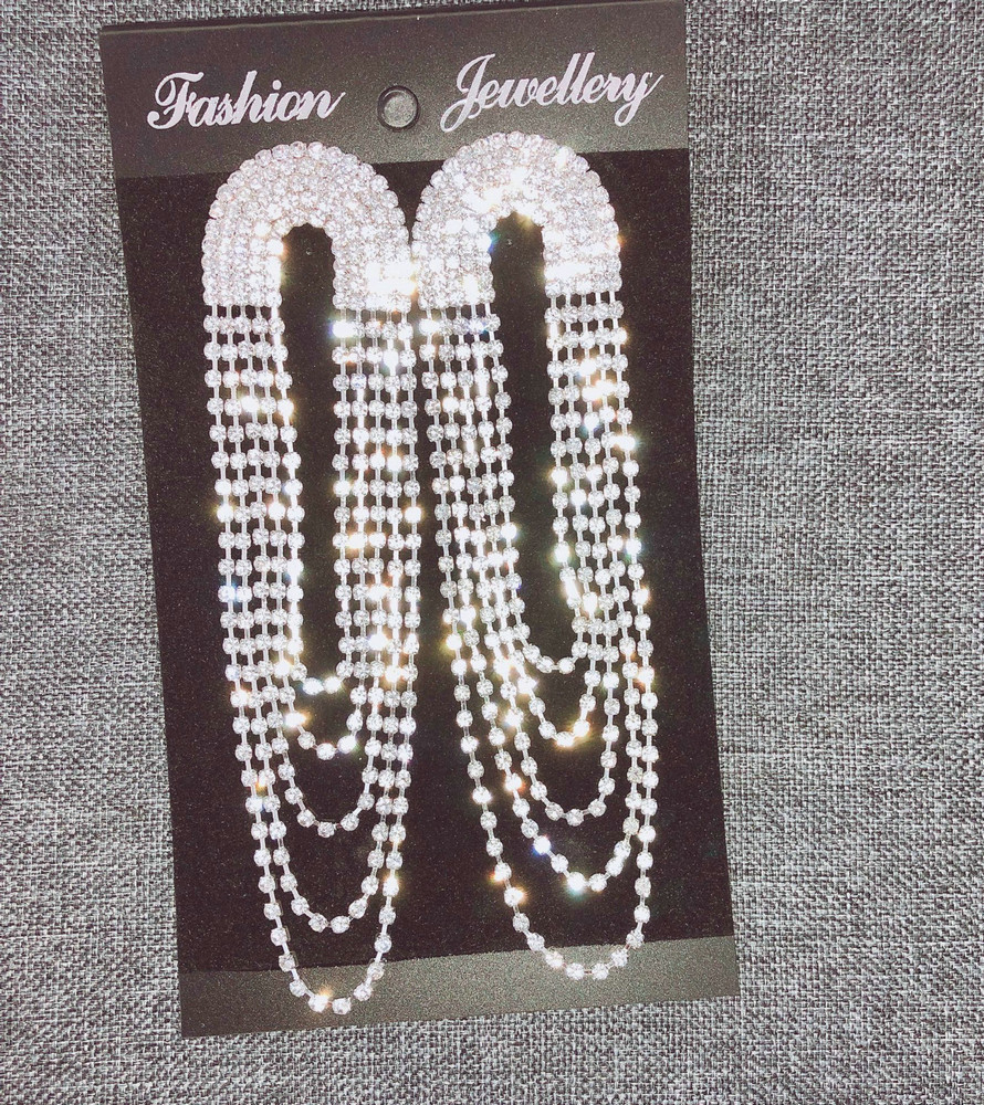 Long Version Pendant Oval Water Drill Flow Su and America Exaggerated Luxury Nightclub Stage Bodybuilding Fitness Earrings Earrings