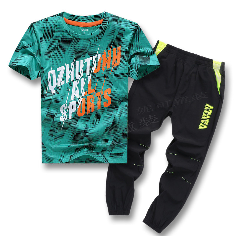 Summer boys' suit 2 pieces quick-drying short-sleeved T-shirt sports and leisure trousers big children's children's anti-mosquito pants breathable