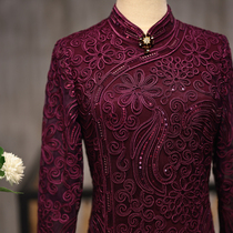 Mu Lan wedding dress cheongsam mother dress wedding dress purple seven-point sleeve high-end 2021 New retro Toast