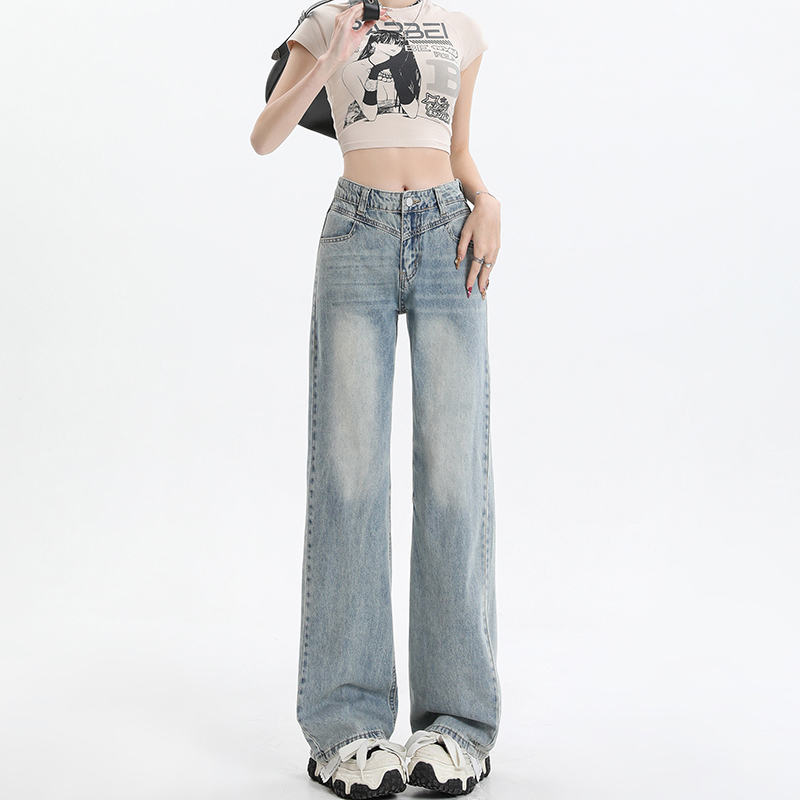 Narrow Wide-Leg Jeans for Women, Spring and Summer Thin Style, 2026 New Light-Colored Retro Loose Straight-Leg Slimming Floor-Length Pants