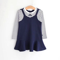 Girls dress shirt with dress shirt spring and autumn cash 2021 new Korean version Childrens clothes CUHK child fake two long sleeve dresses