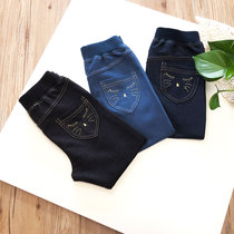 Girl Imitation Denim Beat Bottom Pants New Thin Spring Autumn CUHK Tong Body Little Girl Child Knit Long Pants External Wear