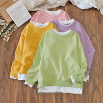Girls sweatshirt 2022 new spring and autumn foreign air CUHK children children dress with long sleeves pure cotton fake two round collar blouses