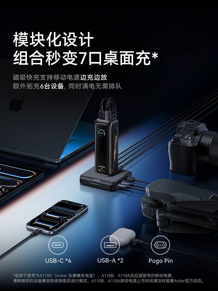 Ankerprime Anker 150W Charger Multi-Port Magnetic Base Typec Fast Charging Plug Suitable for iPad Apple 16 iPhone 15 Promax Mobile Phone MacBook Laptop