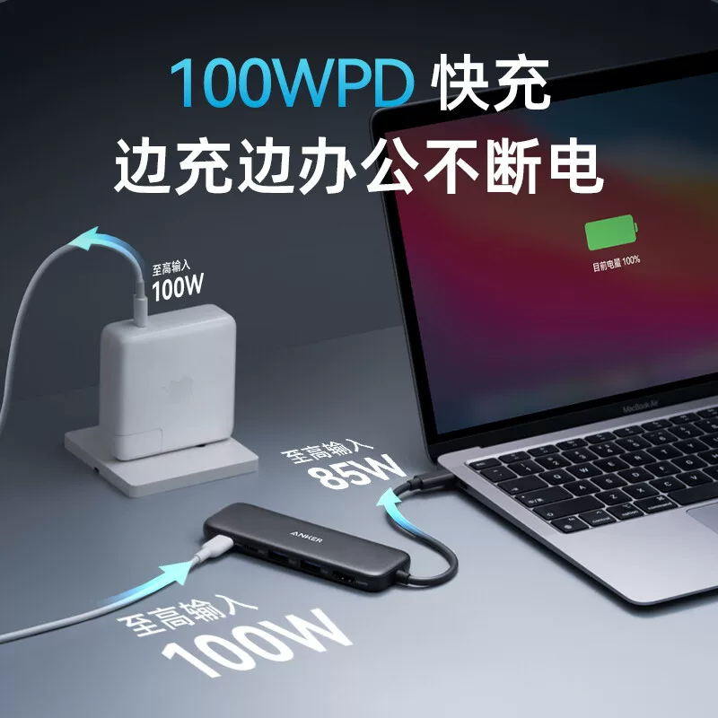 Anker Anker док-станция 7-в-1 Type-C ноутбук Macbook док-станция совместимая с Mac компьютер адаптер HDMI конвертация экрана USB-распределитель PD100W быстрая зарядка