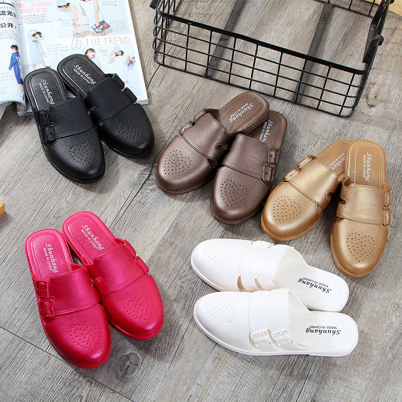 Shunhang 2019 new flat bottom sloth with one foot and half tug of pure color fashion generous Baotou slippers
