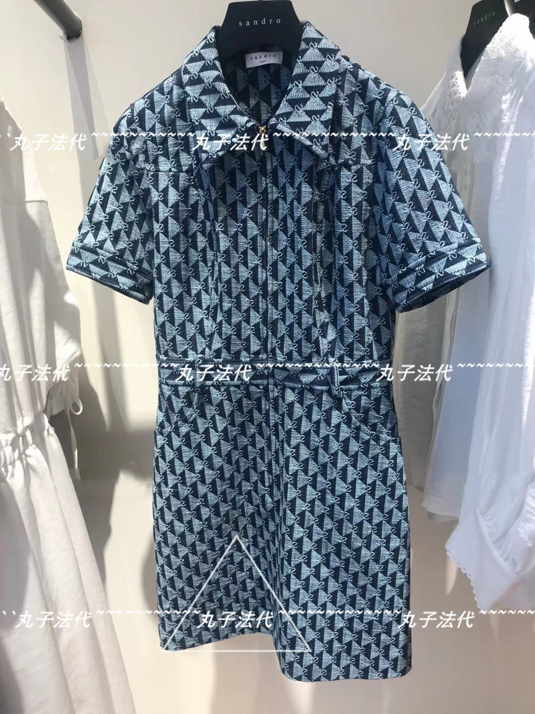 SANDRO small fragrant wind letter jacquard capsized to collect waist and foreign dress 21 spring and summer women