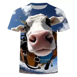 Cow 3D Printed T-Shirt Short-Sleeved Summer New Conspicuous Bag Funny Trendy Loose T-Shirt for Men and Women Cow 3D Printed T-Shirt Short-Sleeved Summer New Conspicuous Bag Funny Trendy Loose T-Shirt for Men and Women