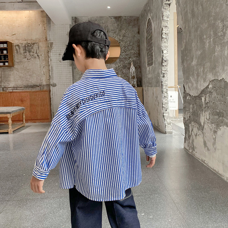 2022 Spring and Autumn New Boys Striped Shirts, Big Boys, Korean Tops, Children's Clothing, Children's Long Sleeve Shirts, Cotton Tide
