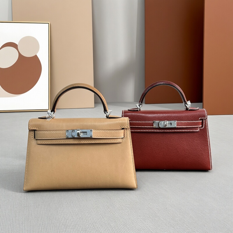 Fully Handmade Bag Stitched with Wax Thread, Kelly Second Generation Mini Imported Leather Mini Bag, Single Shoulder Crossbody Handbag