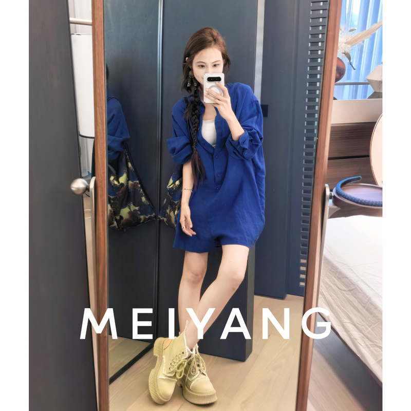 Meiyang Klein Linen Jumpsuit, Unique Lapel Button-Down Shorts-A0441 Thursday Meiyang Klein Linen Jumpsuit, Unique Lapel Button-Down Shorts-A0441 Thursday