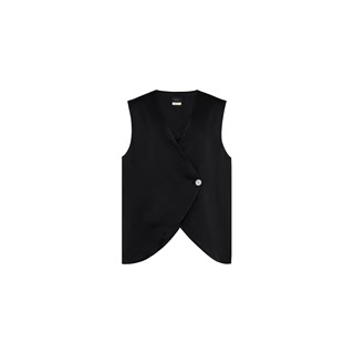 Meiyang MEIYANG Black Butterfly Vest Imitation Acetate Satin Gloss One Button Irregular V-Neck Sleeveless Suit
