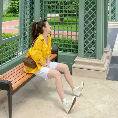 MEIYANG MEIYANG (spot) never tire of wearing fashionable white pants straight hair beard edge five-point denim pants